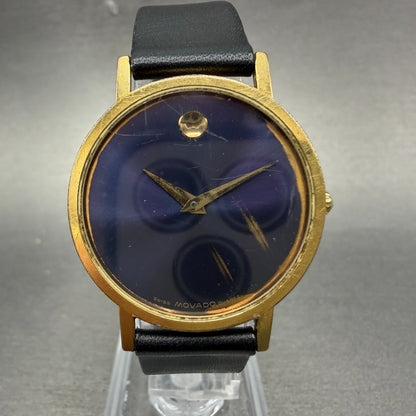 Movado Museum Watch Men 31mm Blue Dial Gold Tone Round 87-33-882 New Battery0