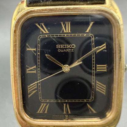 Seiko Watch Men 28mm Black Dial Gold Tone Rectangle 9021-5170 New Battery VTG1