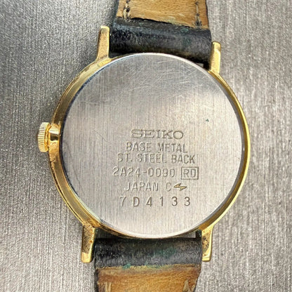 Seiko Moon Phase Watch Men 26mm Gold Dial Gold Tone Round 2A24-0090 New Battery10