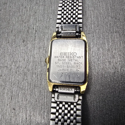 Seiko Watch Women 16mm Gold Dial Gold Tone Rectangle 1N01-5A00 New Battery VTG10
