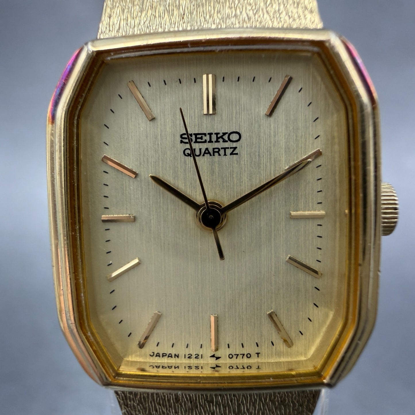 Seiko Tank Watch Women 18mm Champagne Dial Gold Tone 1221-5530 New Battery VTG1