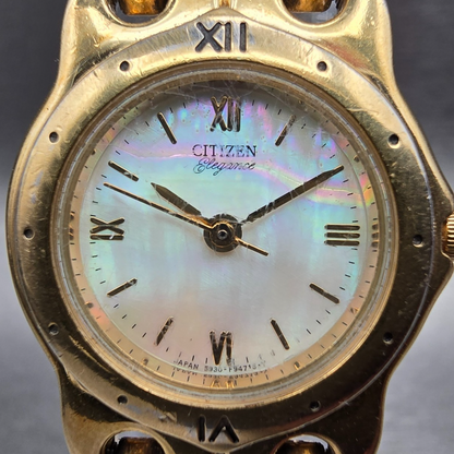 Citizen Elegance Watch Women 21mm MOP Dial Gold Tone Round 5930-F91342 New Batte1