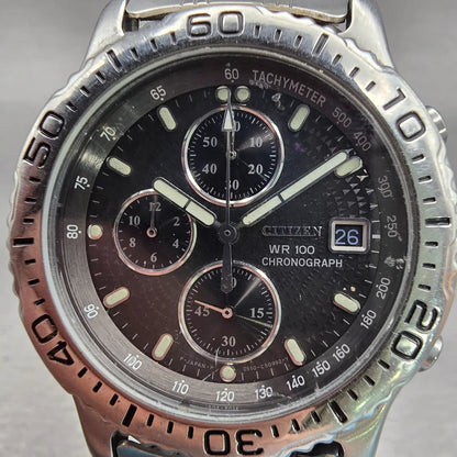 Citizen Chronograph Watch Men 39mm Black Dial Silver Tone 0510-C50545 New Batt1