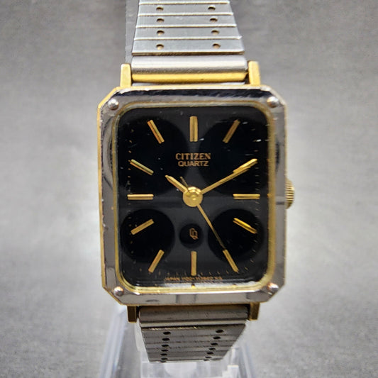 Citizen CQ Tank Watch Women 19mm Black Dial Two Tone Rectangle 4106636 New Batt0