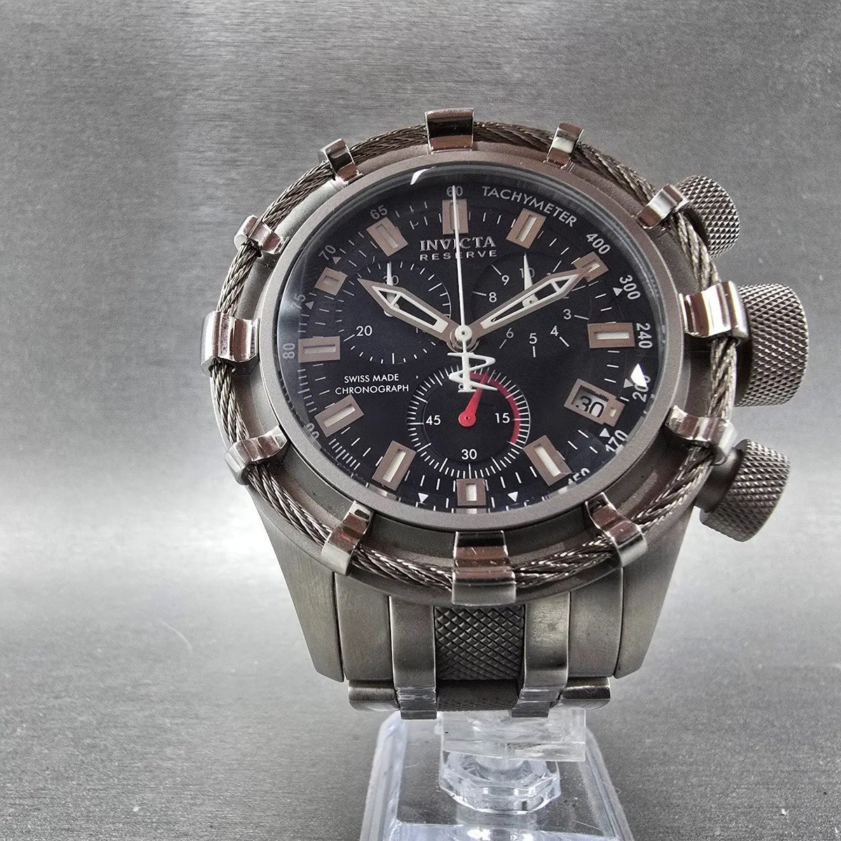 Invicta Reserve Bolt Chronograph Watch Men 50mm Black Dial Steel Date New Batt5