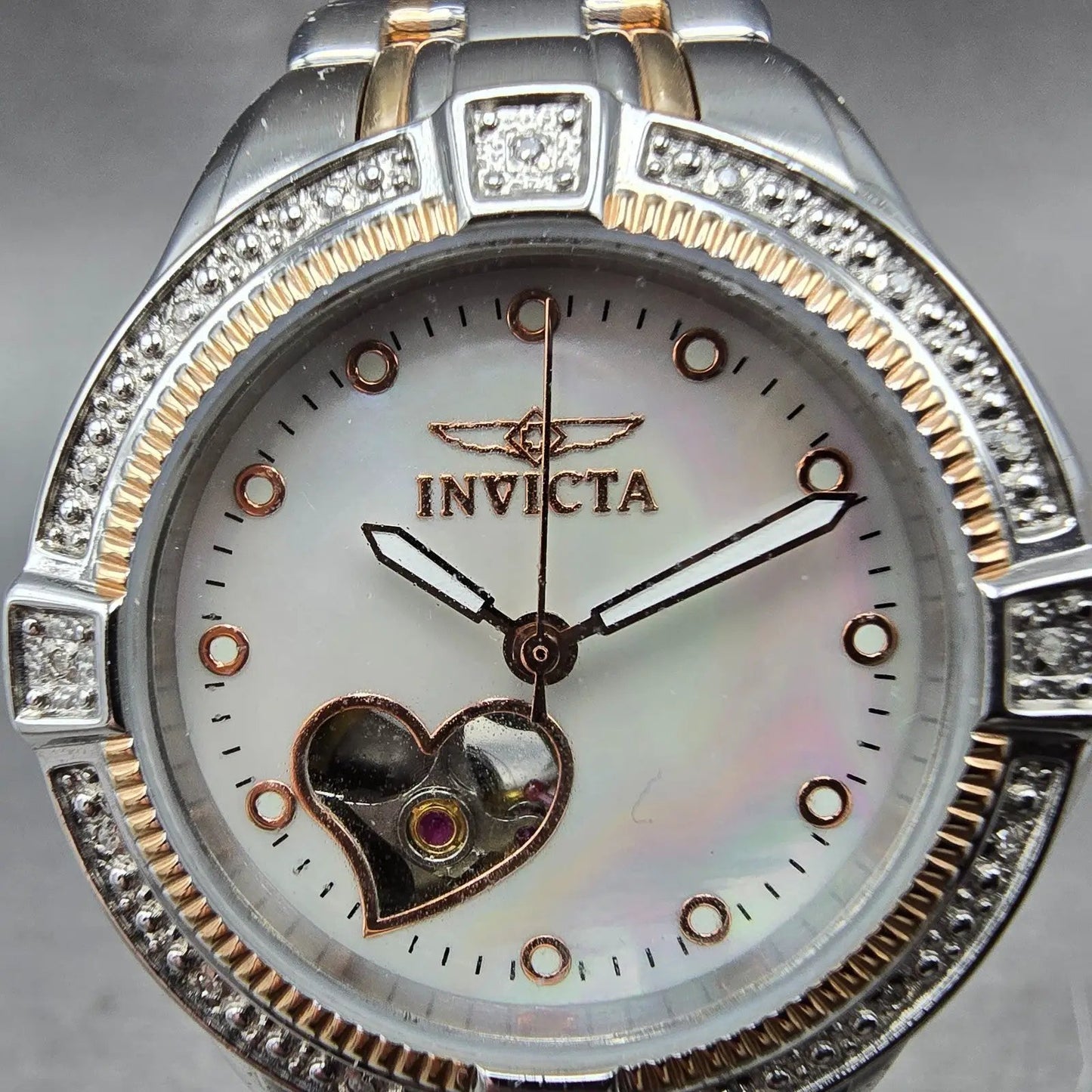 Invicta Automatic Heart Watch Women 33mm MOP Dial Two Tone Round 0287 Runs1