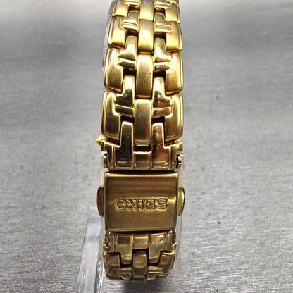Seiko Watch Women 26mm White Dial Gold Tone Date Round V789-0369 New Battery VTG7