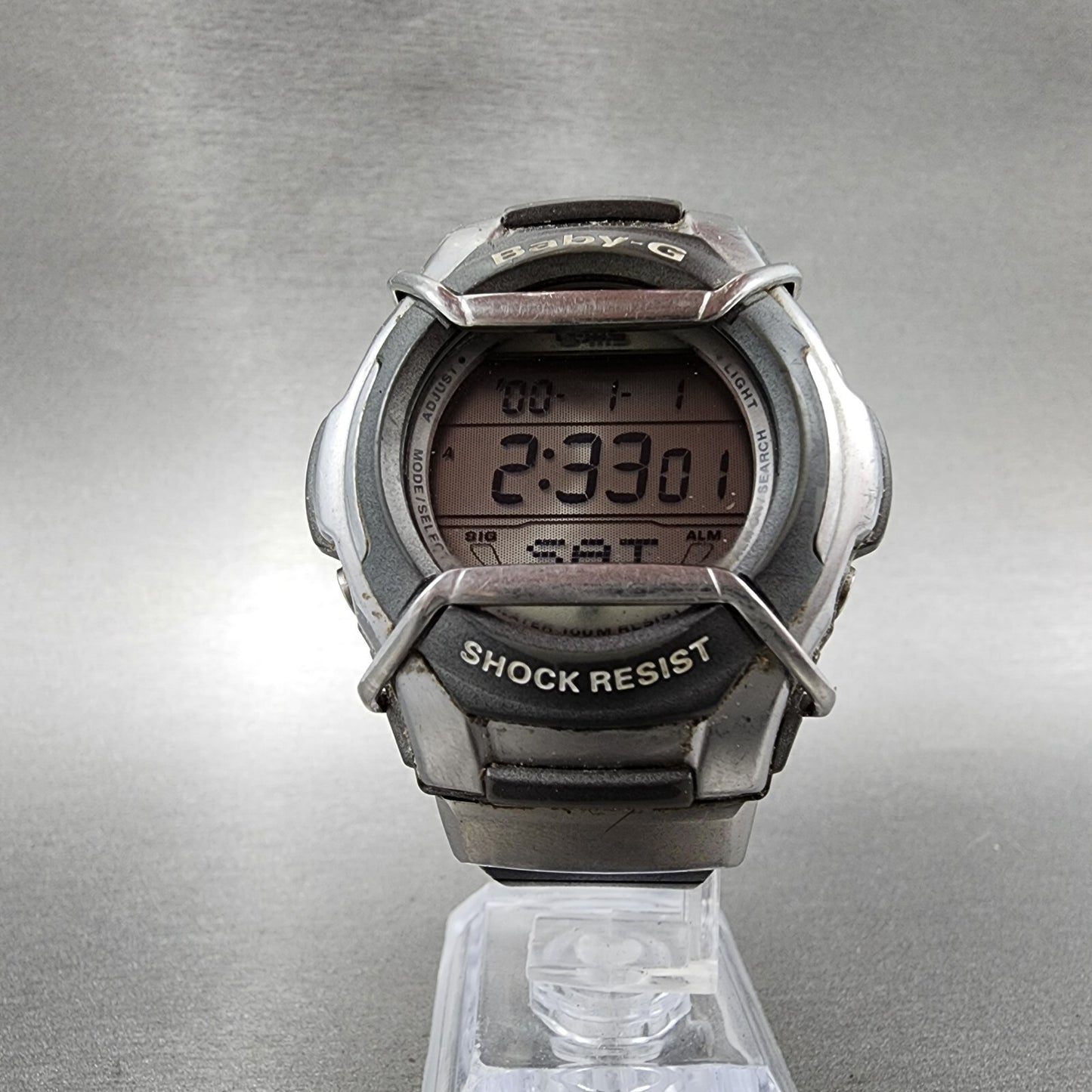 Casio BabyG Watch Women 42mm Digital Silver Tone alarm Chrono MSG133 New Batt5