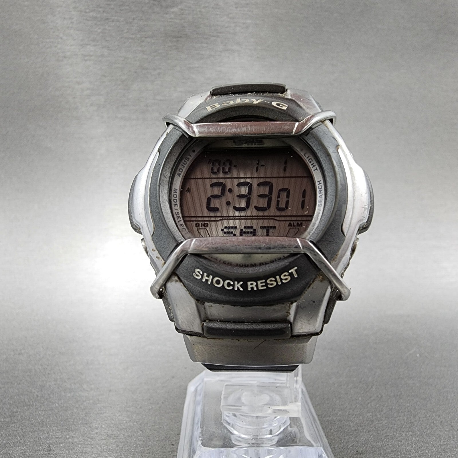 Casio BabyG Watch Women 42mm Digital Silver Tone alarm Chrono MSG133 New Batt5