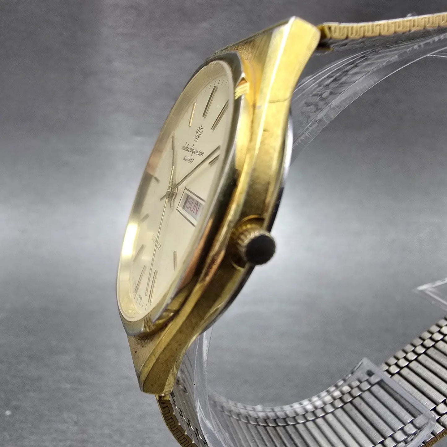 Jules Jurgensen Watch Men 34mm Cream Dial Gold Tone Daydate Round 4505 New Batt2