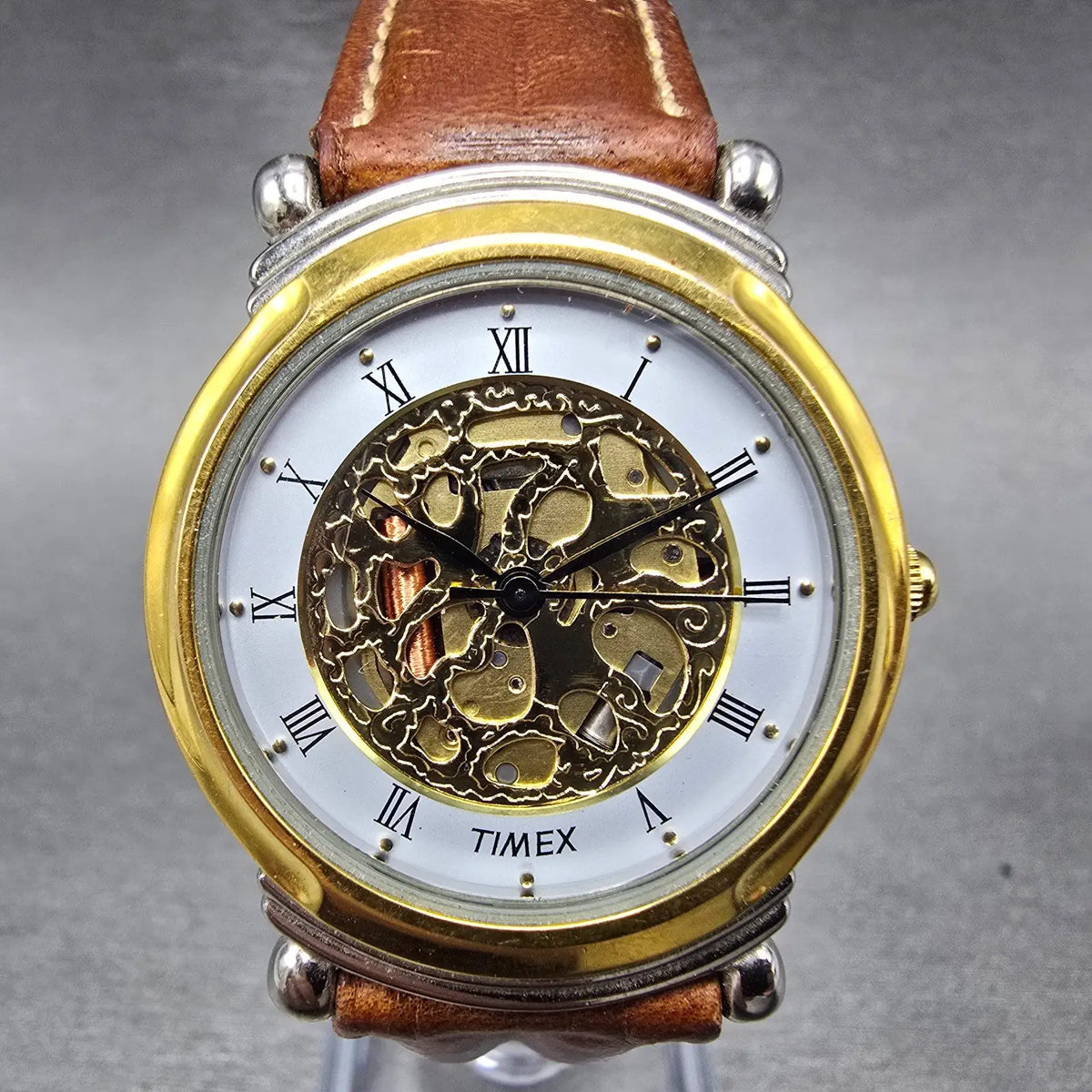 Timex Skeleton Watch Women 32mm White Dial Two Tone Round New battery VTG0