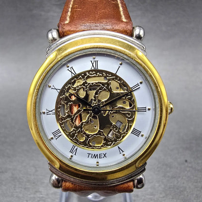 Timex Skeleton Watch Women 32mm White Dial Two Tone Round New battery VTG0