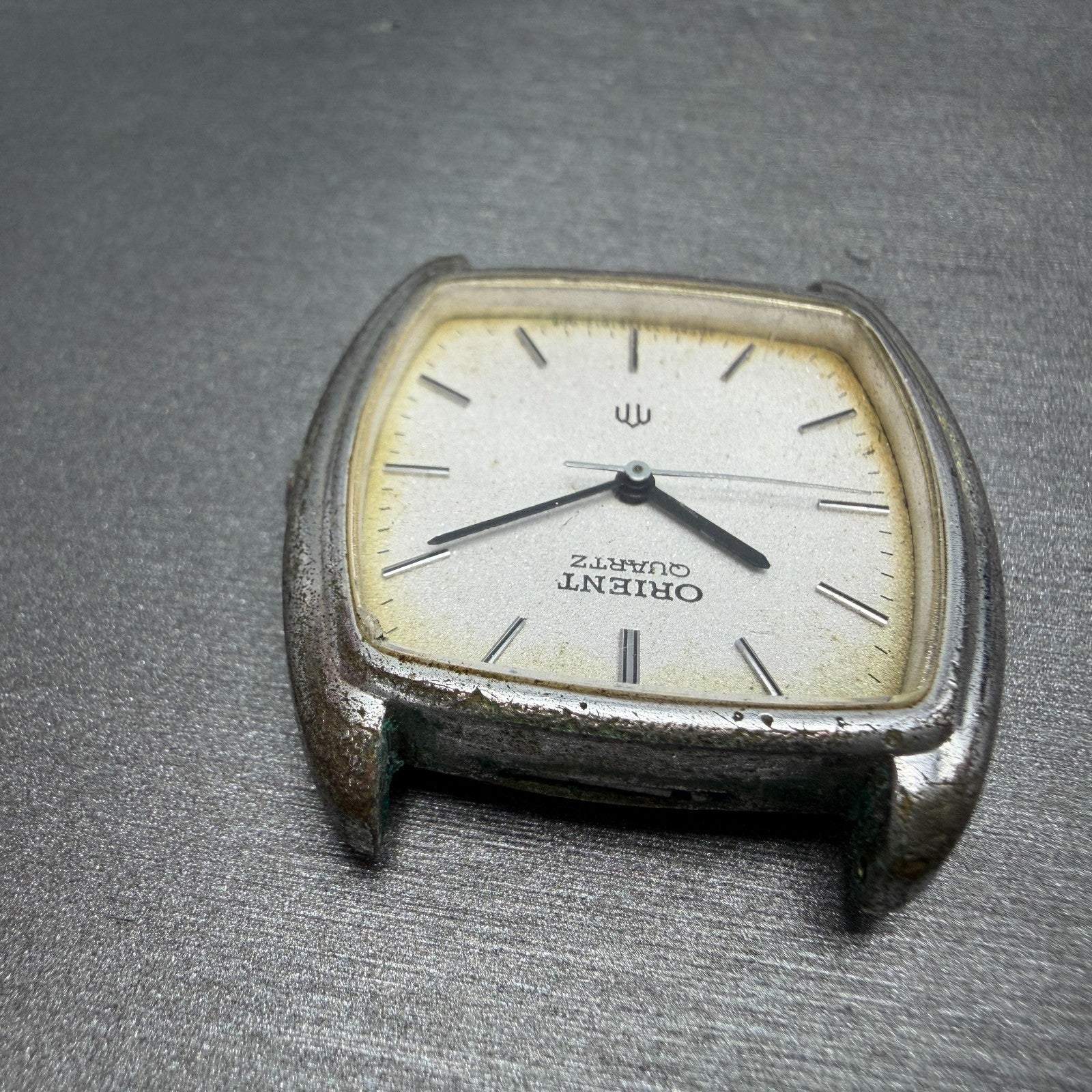 Orient Watch Men 31mm Silver Dial Silver Tone Rectangle I515101-20 PARTS Vintage6