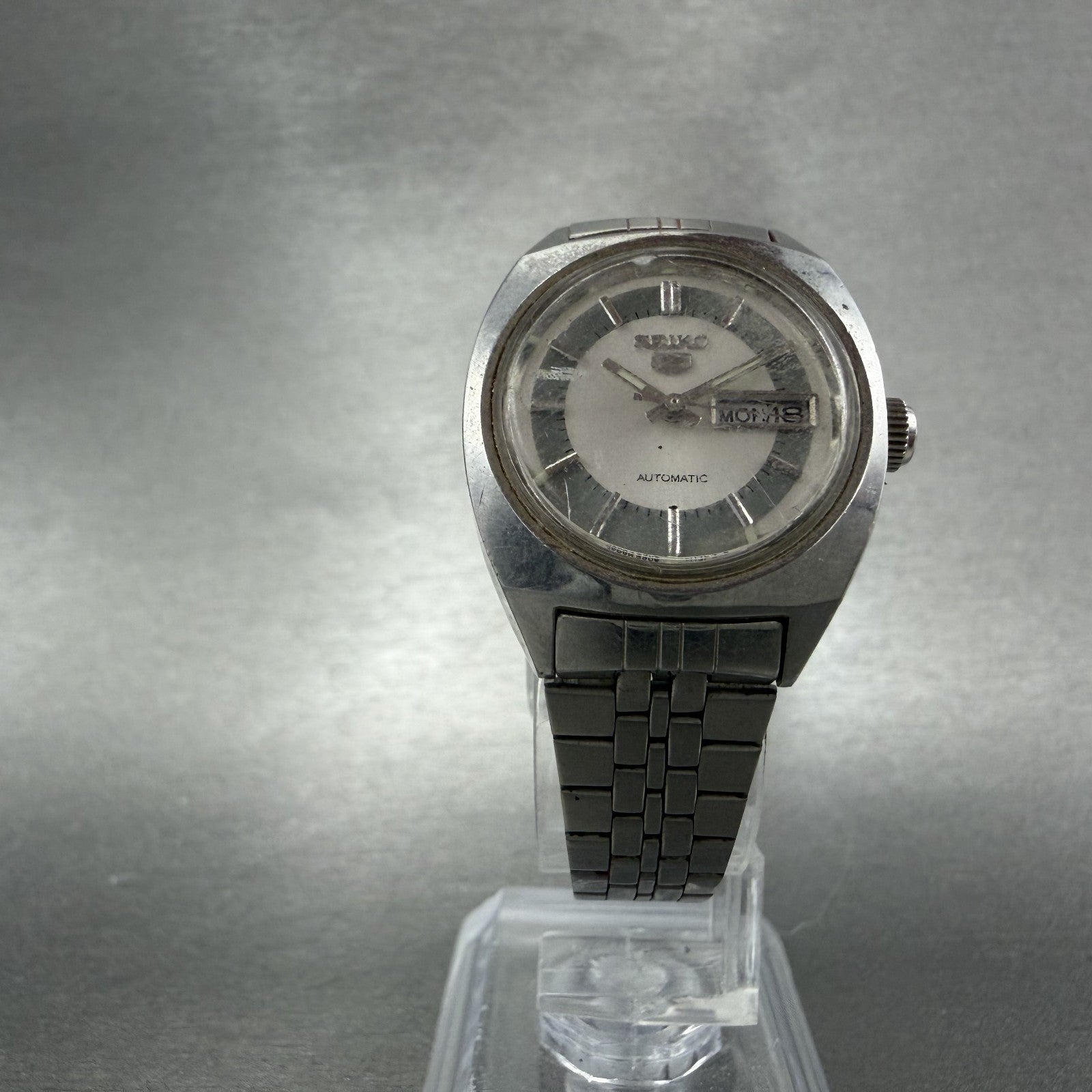 Seiko 5 Automatic Watch Women 25mm Silver Dial Steel Daydate 2906-0140 PARTS6