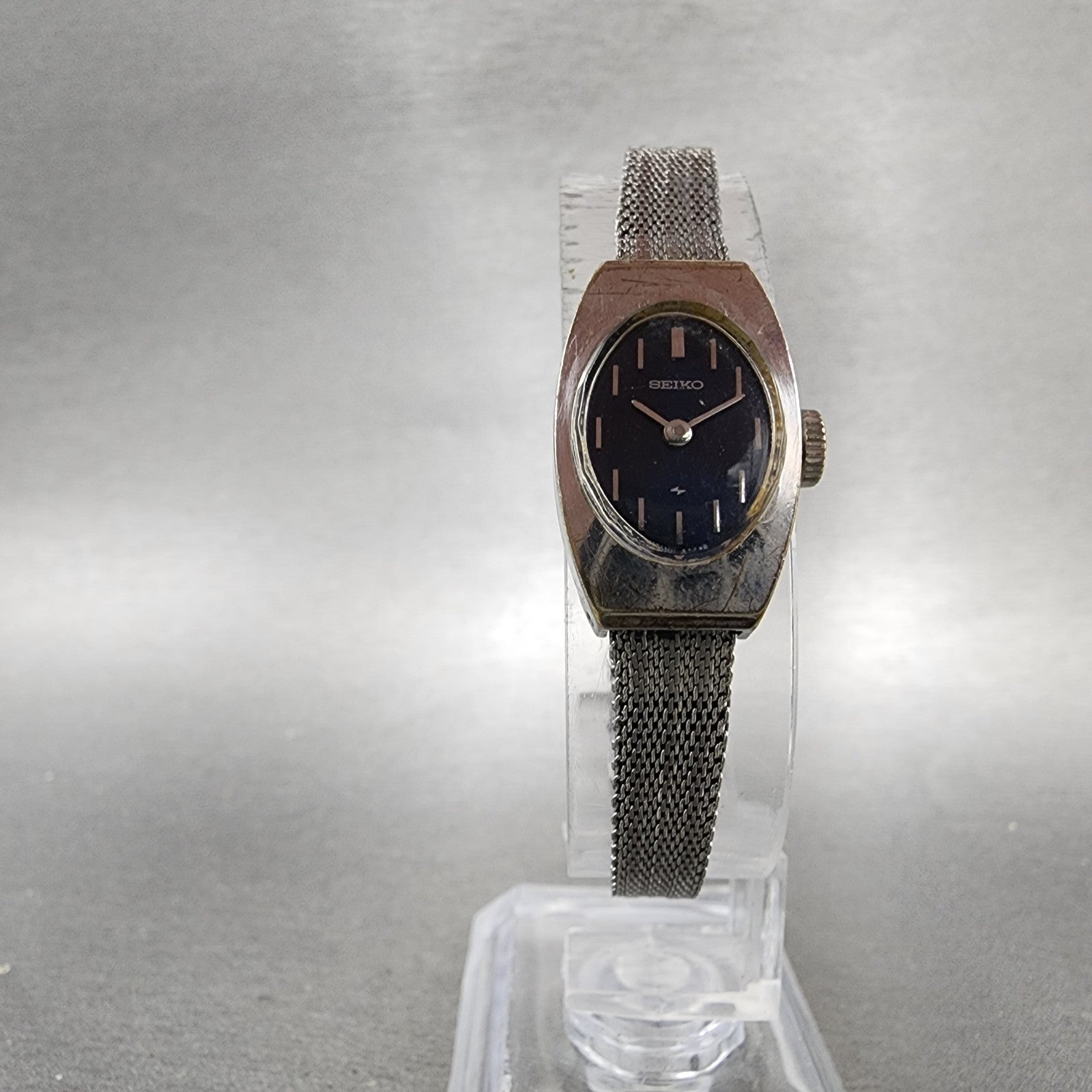 Seiko Watch Women 15mm Blue Dial Silver Tone Manual Wind Rectangle 11 Runs5