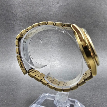 Seiko Solar Watch Men 37mm Champagne Dial Gold Tone Daydate V158-0aa0 Runs NKJWW6