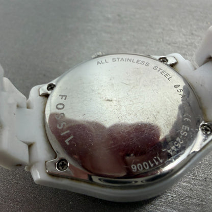 Fossil Stella Watch Women 31mm MOP Dial White Plastic Date Round ES-2544 NewBatt9