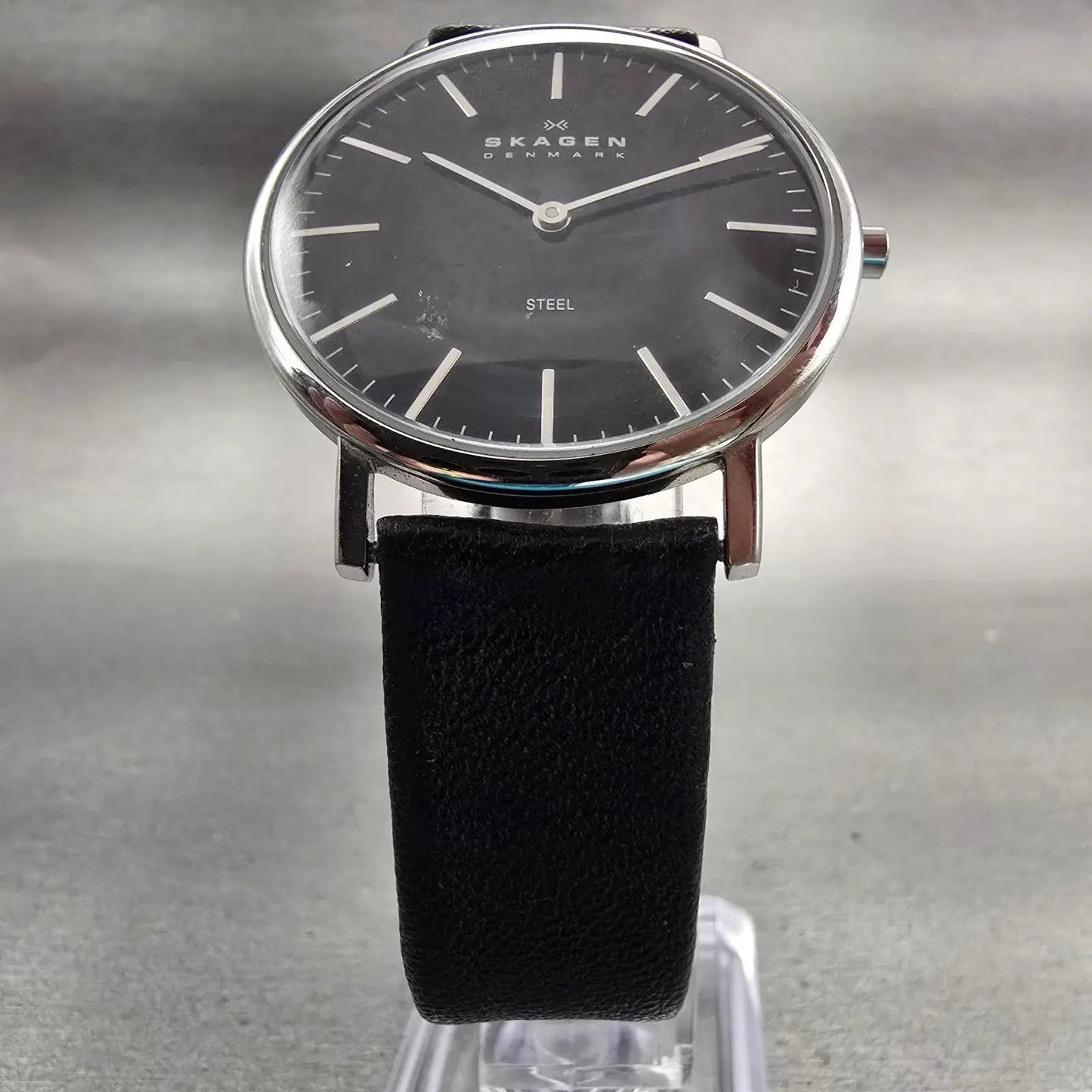 Skagen Steel Watch Men 35mm Black Dial Silver Tone Round 18LSLB New Battery5