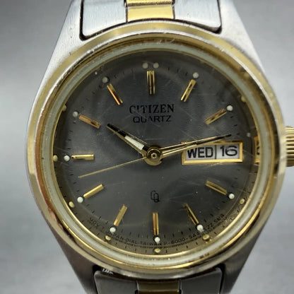 Citizen CQ Watch Women 24mm Gray Dial Two Tone Daydate 6000-K04069 New BatteryAB1