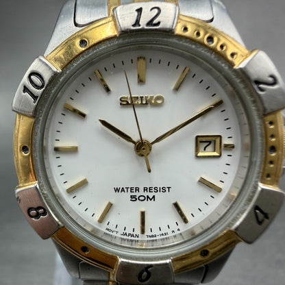 Seiko Dive Watch Women 28mm White Dial Two Tone Date Round 7N82-0619 New Battery1