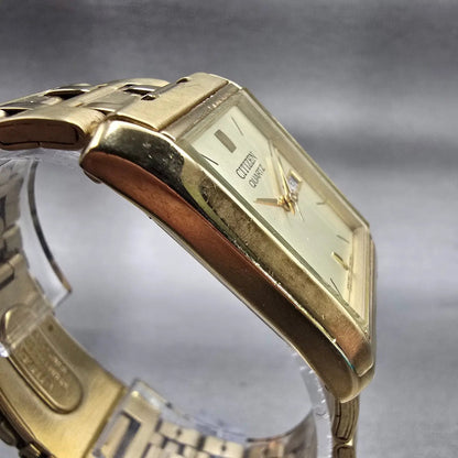 Citizen Watch Men 25mm Gold Dial Gold Tone Daydate Rectangle 1002-S99299 New Bat3