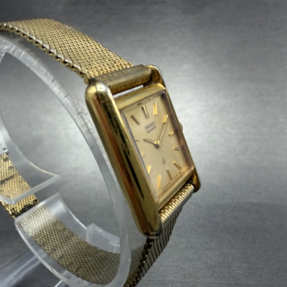 Seiko Tank Watch Women 18mm Champagne Dial Gold Tone 1400-5030 New Battery VTG3
