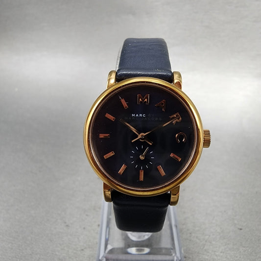 Marc Jacobs Baker Watch Women 28mm Blue Dial Rose Gold Tone Small Seconds Runs0