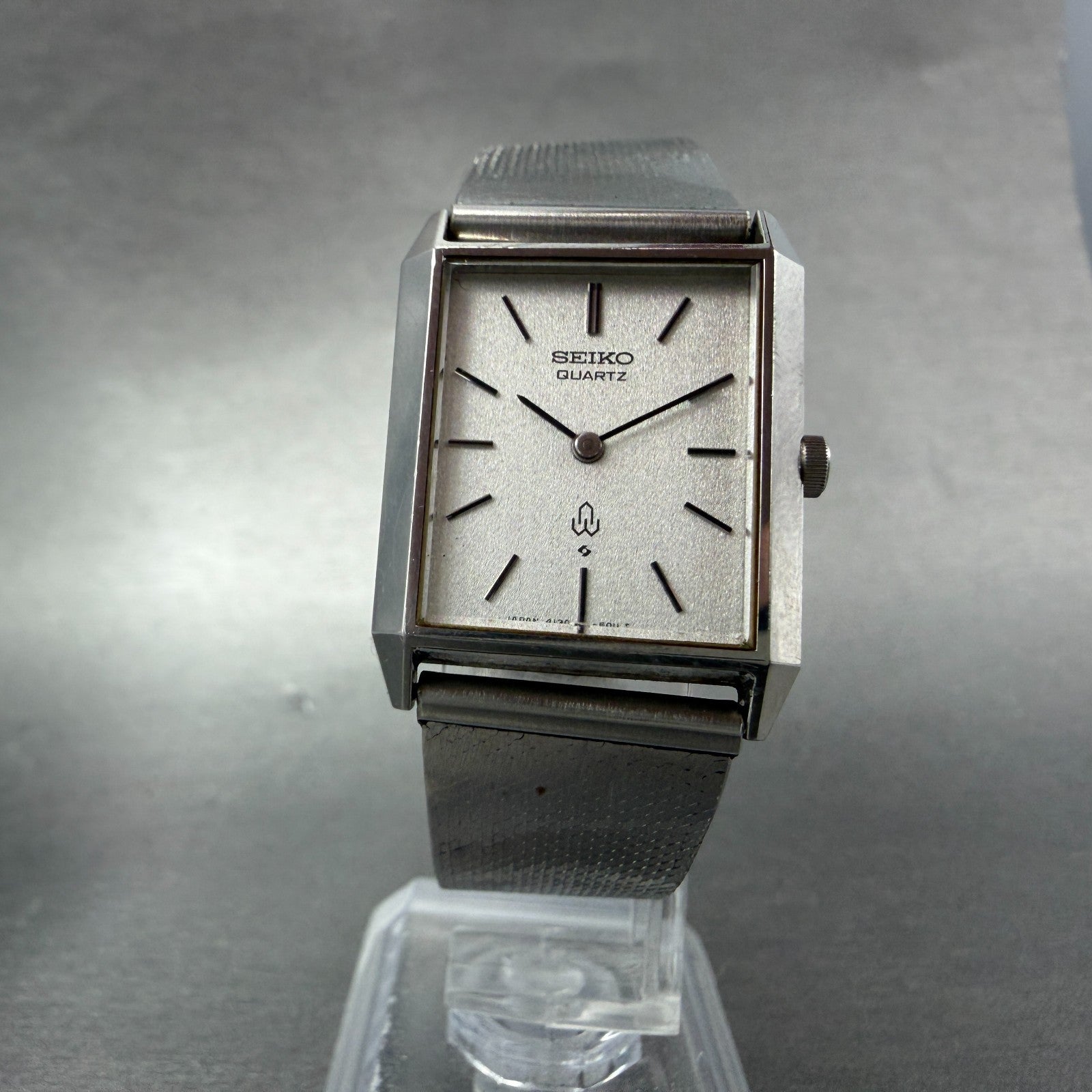 Seiko Tank Watch Women 23mm Silver Dial Silver Tone Rectangle 4130-5010 New Batt5