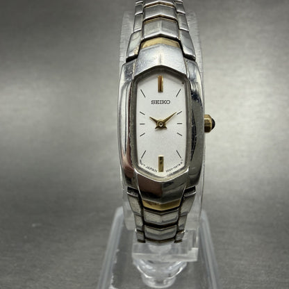 Seiko Watch Women 14mm Silver Dial Two Tone Rectangle 2e20-0at0 New Battery JUHO0