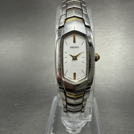 Seiko Watch Women 14mm Silver Dial Two Tone Rectangle 2e20-0at0 New Battery JUHO0