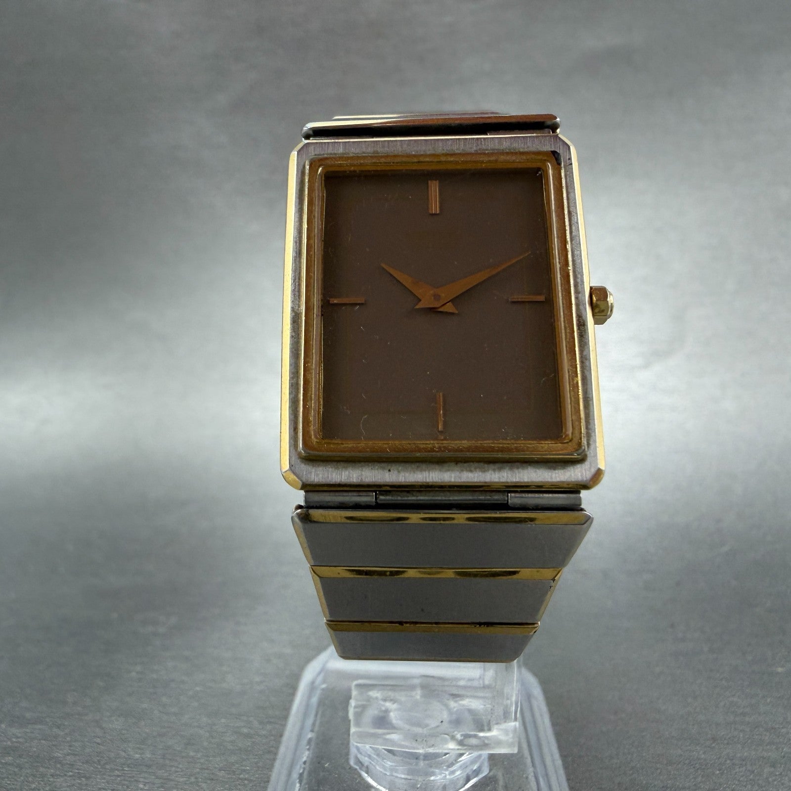 Seiko Tank Watch Men 25mm Gray Dial Two Tone Rectangle 9020-5209 New Battery5