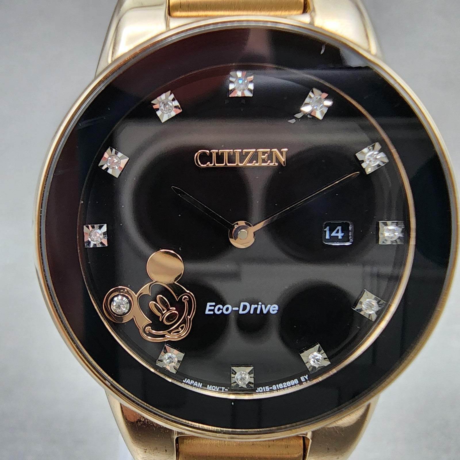 Citizen EcoDrive Mickey Mouse Watch Women 29mm Black Dial Rose Gold Date Runs1