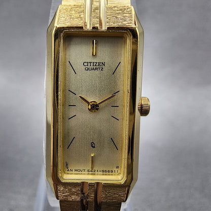 Citizen CQ Tank Watch Women 13mm Champagne Dial Gold Tone Rectangle New Battery1
