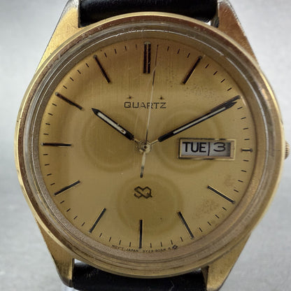 Seiko SQ Watch Men 35mm Gold Dial Gold Tone Daydate Round 5Y23-8040 New Batteryl1