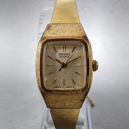 Seiko Watch Women 17mm Cream Dial Gold Tone Rectangle 5421-5029 New Battery