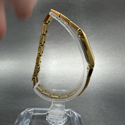 Seiko Watch Women 13mm Gold Dial Gold Tone Rectangle 2E20-7479 New Battery ABhbd8