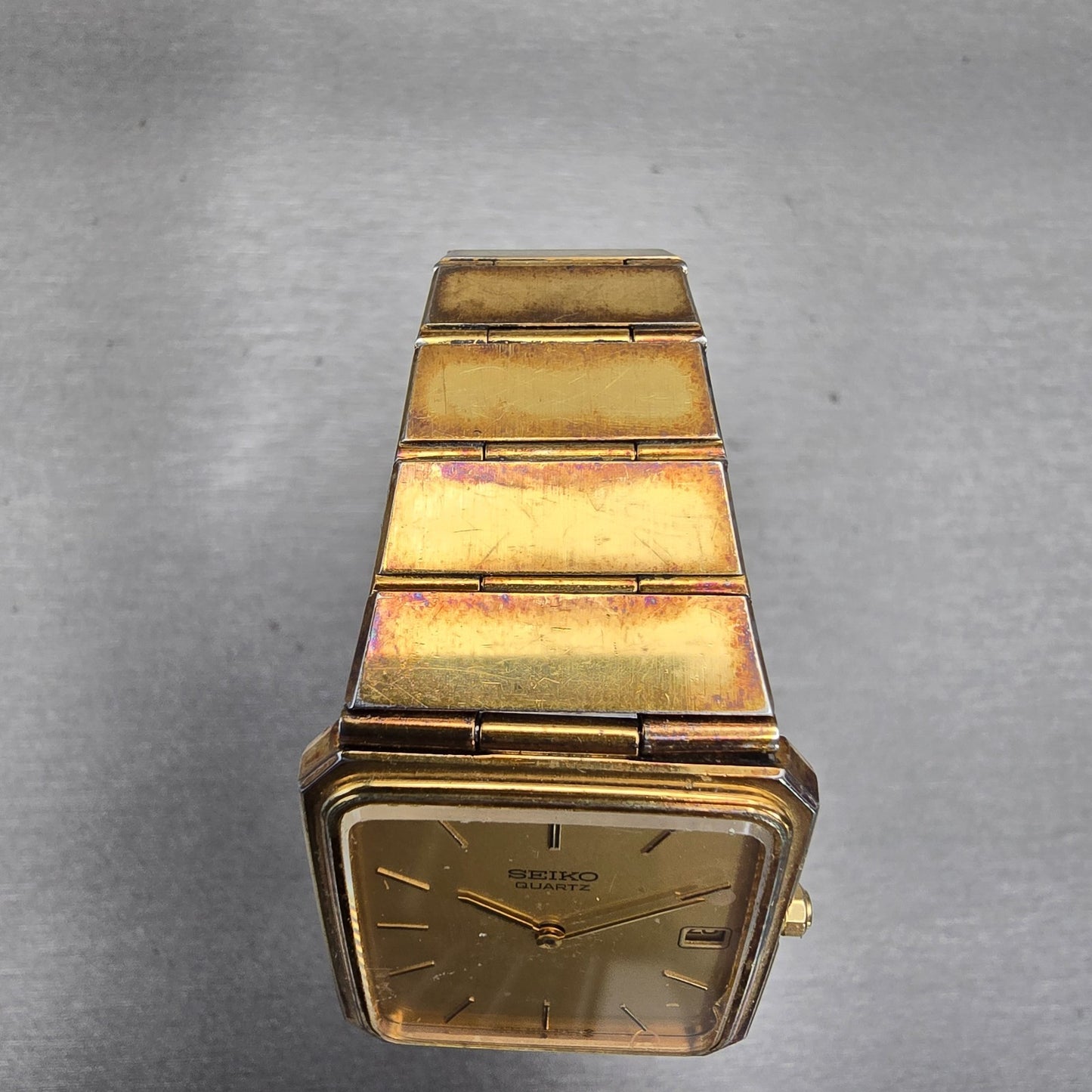 Seiko Watch Men 28mm Gold Dial Gold Tone Date Rectangle 9029-5009 New Battery4