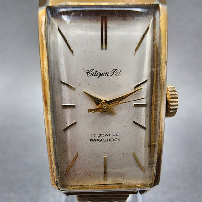 Citizen Pet Watch Women 18mm White Dial Gold Plated Rectangle Manual Wind Runs1