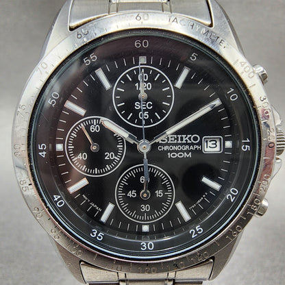 Seiko Chronograph Watch Men 38mm Black Dial Silver Tone Date 7t92-0dw0 New Batt
