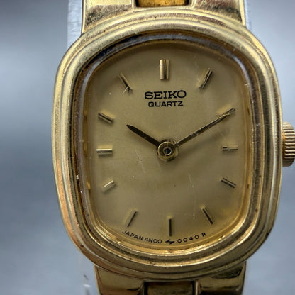Seiko Watch Women 16mm Champagne Dial Gold Tome Oval 4N00-5030 New Battery1