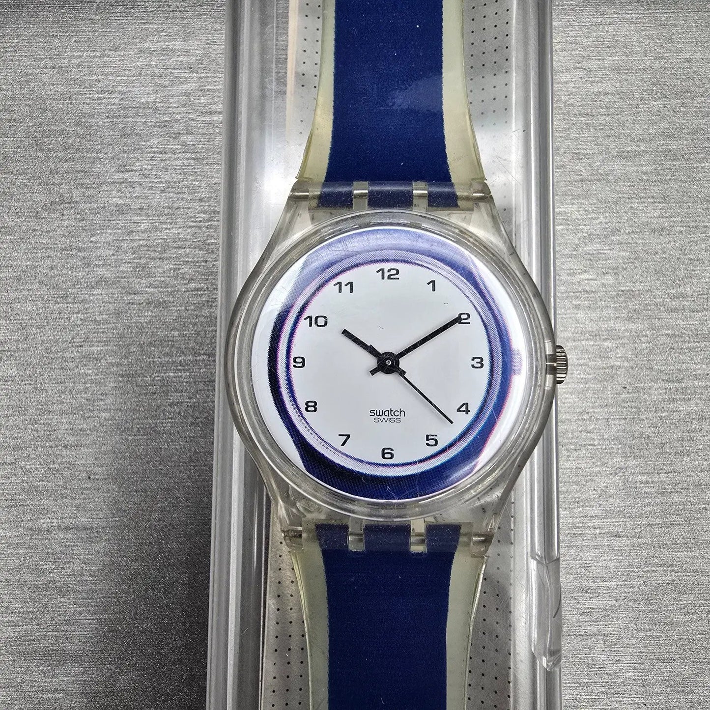 Swatch Gent SMALL IN BIG Watch Men 34mm White Dial Clear Case GK254 New Battery0