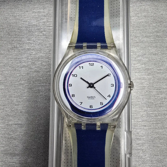 Swatch Gent SMALL IN BIG Watch Men 34mm White Dial Clear Case GK254 New Battery0
