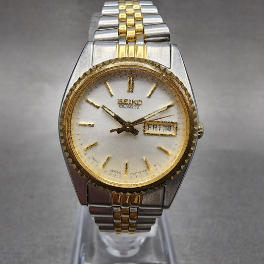 Seiko Watch Women 24mm White Dial Two Tone Daydate Round 7N830041 New Batt B1230