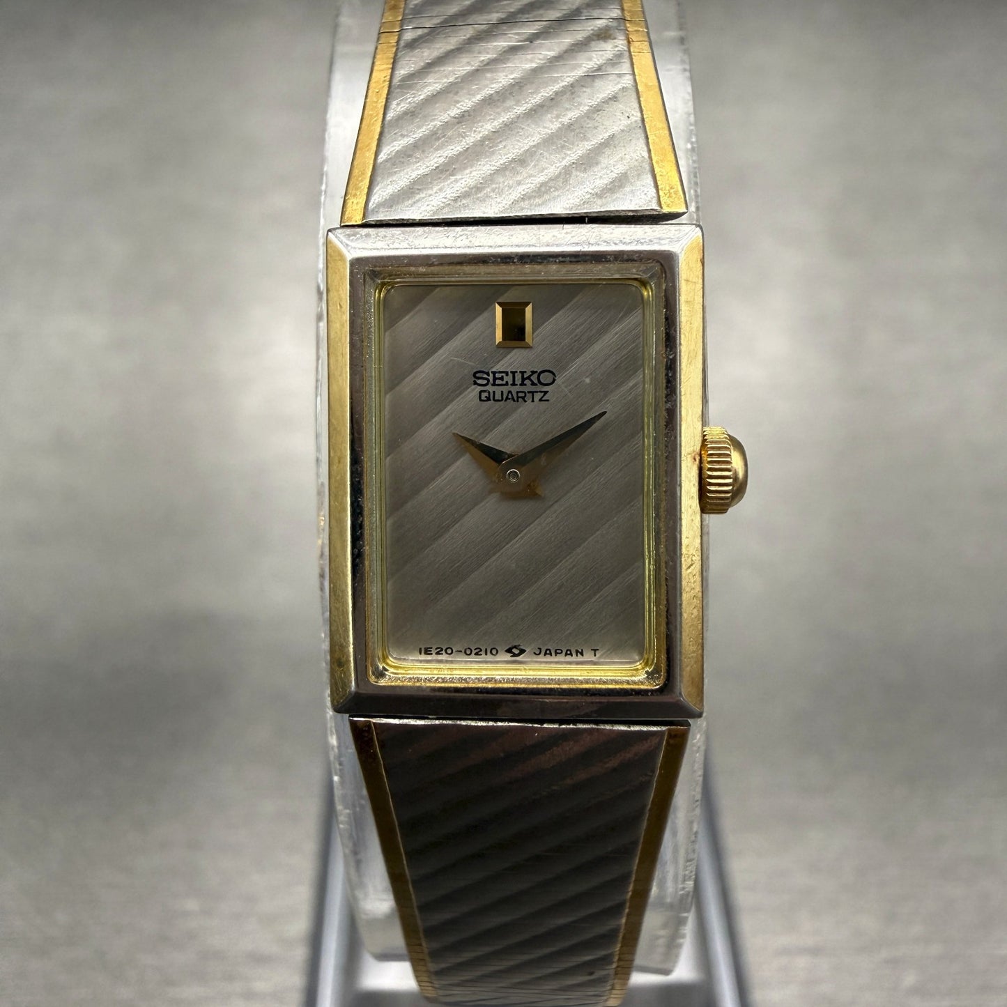 Seiko Watch Women 13mm Silver Dial Two Tone Rectangle 1E20-5109 Vintage New Batt0
