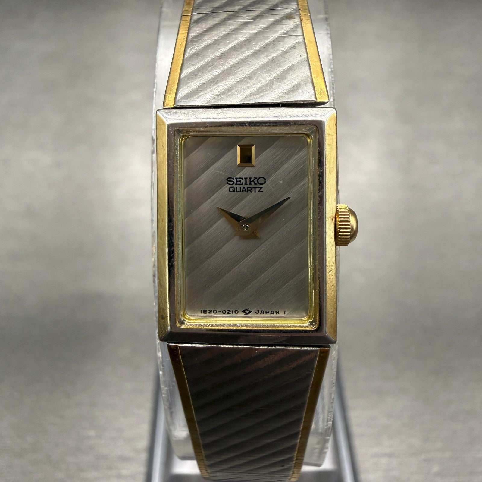 Seiko Watch Women 13mm Silver Dial Two Tone Rectangle 1E20-5109 Vintage New Batt0