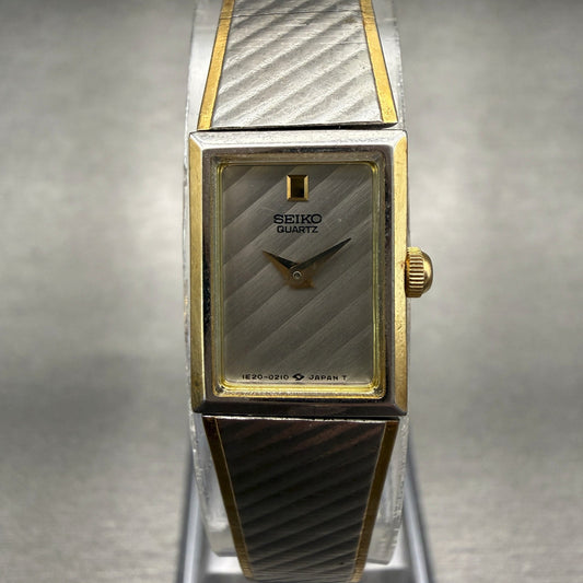 Seiko Watch Women 13mm Silver Dial Two Tone Rectangle 1E20-5109 Vintage New Batt0