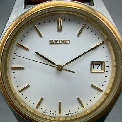 Seiko Watch Men 37mm White Dial Two Tone Date Round 7n42-8089 New Battery1