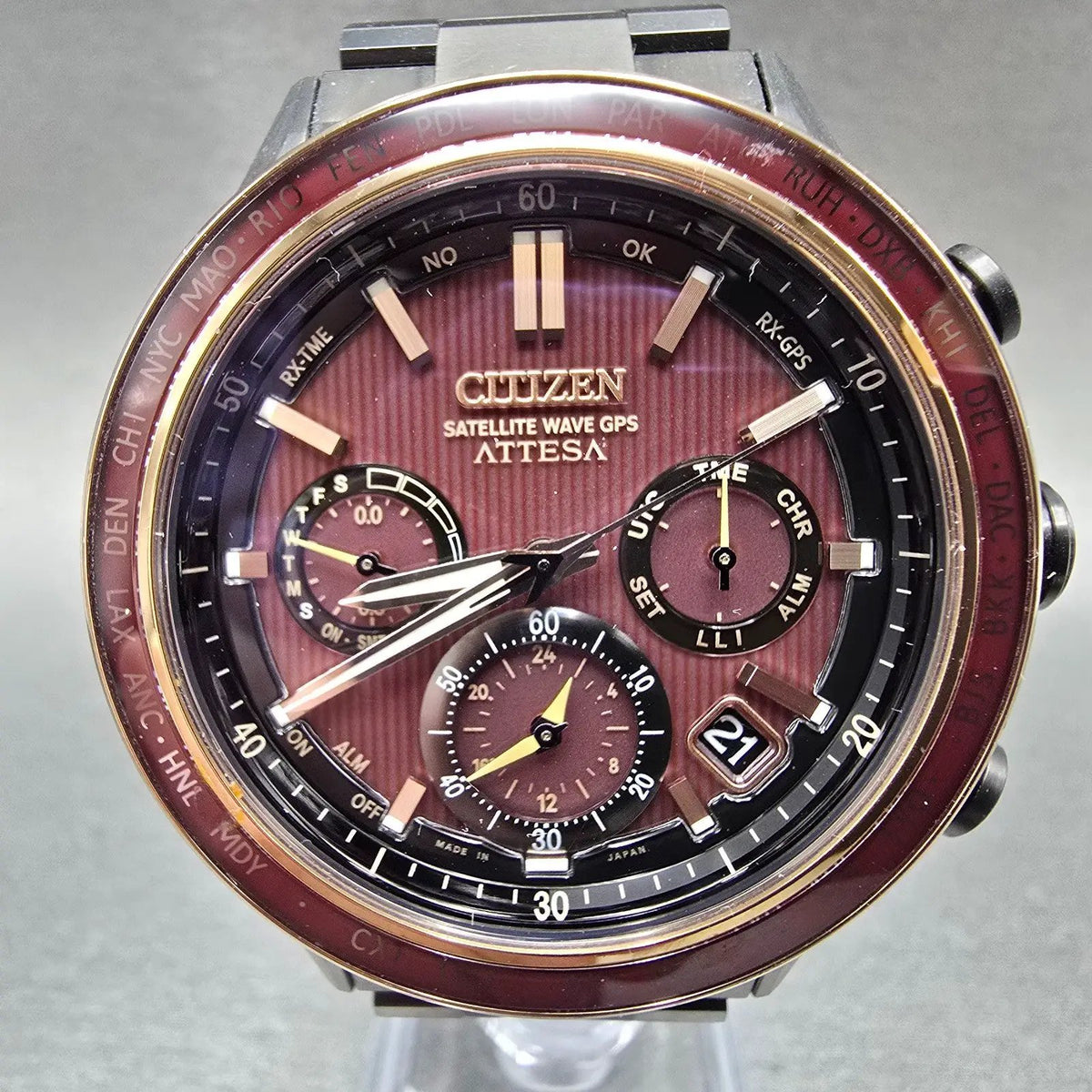 Citizen Attesa Satellite Wave GPS Watch Men Red Dial Black Date Power of Antares1