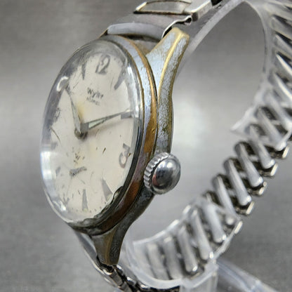 Wyler Inca flex Watch Men 32mm White Dial Silver Tone Small Seconds Manual READ!