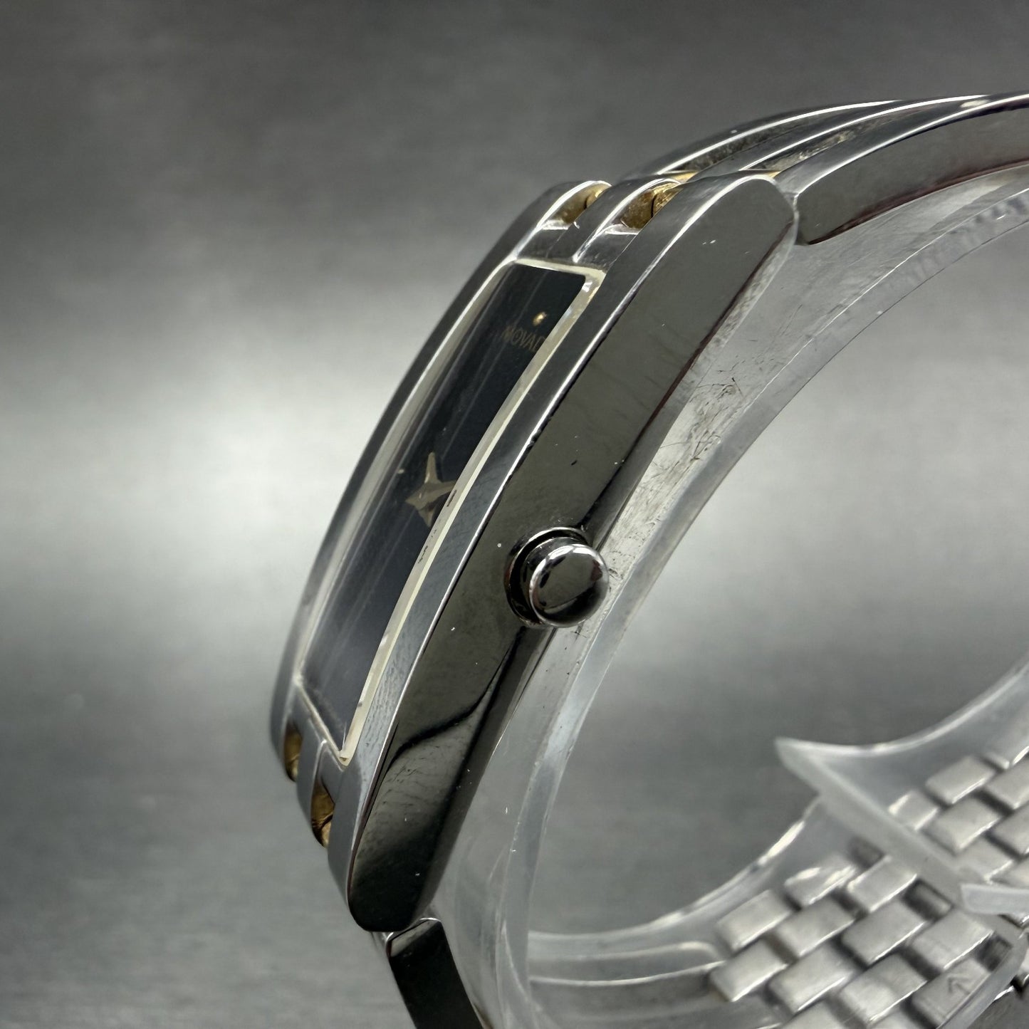 Movado Esperanza Tank Watch Women 14mm Black Dial Two Tone Rectangle New Batt AB2